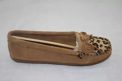 Women's Minnetonka   347f Leopard Kilty Taupe  Mocassins Suede • $39.95