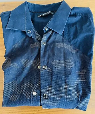 Karl Lagerfeld Blue Geometric Wavy Men’s Shirt Large Button Short Sleeve Size XL • $18