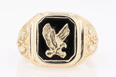 Black Hills Gold Dyed Onyx Eagle Statement Band Ring 10k Multi-Tone Gold Size 11 • $419.99