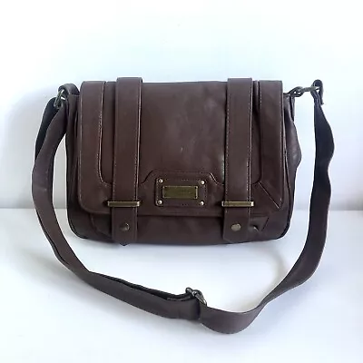 Kangol Brown Faux Leather Shoulder Bag Adjustable Strap Pockets Retro VGC • £9.99