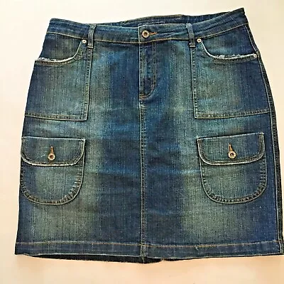 Baccini Women's Size 16 Dark Wash Denim Jean Skirt Lightly Distressed Pockets  • $16.99