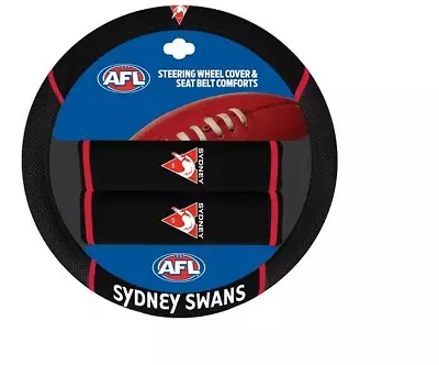 SYDNEY SWANS Official AFL Steering Wheel Cover And Seat Belt Cover  New Logo  • $44.99