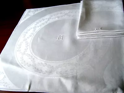 Antique Napkins Lot 6 White MV Mono Linen Damask  Laurel  Wreath  21  X22  • $65.99