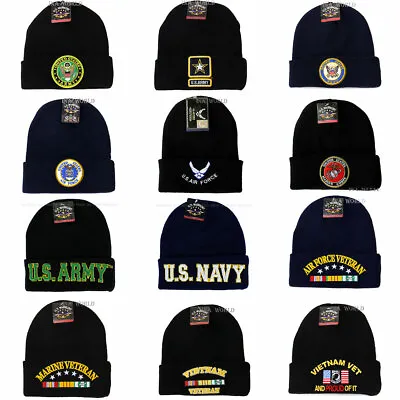 U.S. Military Beanie Hat Licensed Cuffed Skull Cap - ArmyNavyAir ForceMarine • $12.85