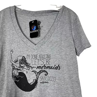 Mermaid  T-Shirt Womens Large Gray V Neck • $8.99