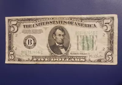 US 5 Dollar Bill 1934 Series D Green Seal **FREE SHIPPING** • $6.75