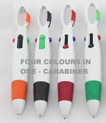 £4.49 • Buy MULTICOLOUR CARABINER CLIP PENS 4-COLOUR INK Free P&P!  New Pack Of Four Pens