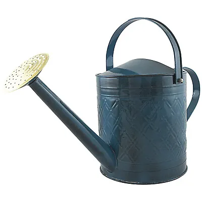 LARGE 2 GALLON METAL OUTDOOR SPRINKLING BLUE WATERING CAN W/ FOLDING HANDLE • $29.95