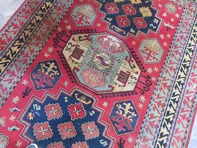 AN ANTIQUE OLD HANDMADE KAZAK AZERBAIJAN WOOL ON COTTON RUG (295 X 195 Cm)+ • £279