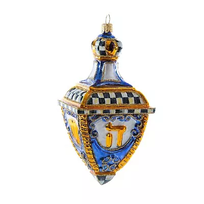 Mackenzie Childs COURTLY CHECK BLOWN Glass DREIDEL Ornament New In Box Rare • $130