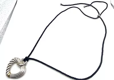 Judith Ripka Sterling Silver Diamonique CZ Heart Pendant Cord Lariat Necklace  • $9.99