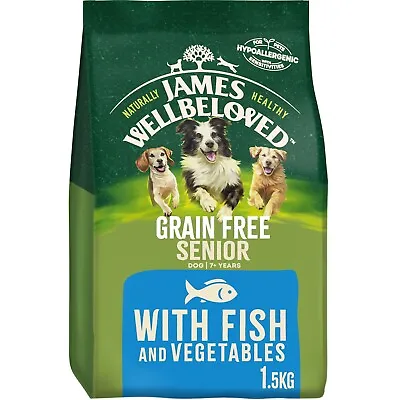 1.5kg James Wellbeloved Grain Free Senior Complete Dry Dog Food Biscuits Fish • £13.21