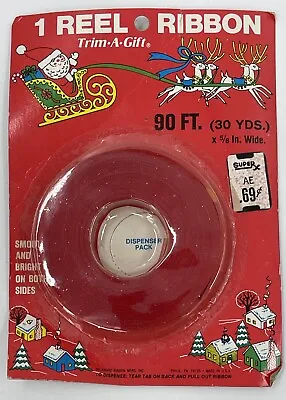 NOS New Vintage Christmas Trim-A-Gift 90' Reel Ribbon Smooth Bright Red 70's • $12.49