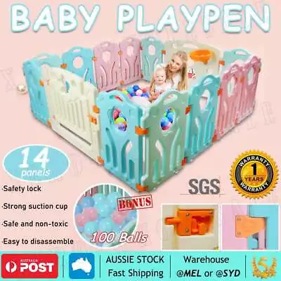 14 Panel Baby Playpen Toddler Children Safety Gates Fence Indoor +100 Balls OZ • $45.95