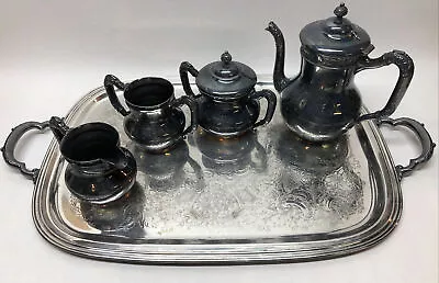 Vintage Eureka Silver Co. Quadruple Plate Tea Set & Serving Tray • $119.95