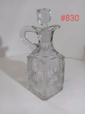 Vintage Square Glass Decanter / Pitcher With Handle And Square Stopper Heavy • $18.99