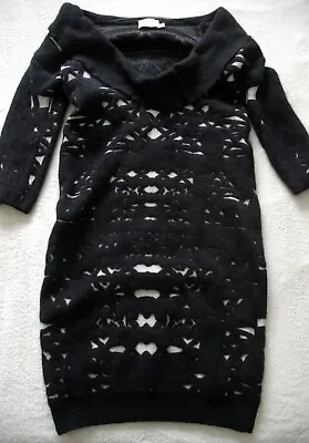 MARY KATRANTZOU 50/50 Cashmere Wool Black Cut Geo Jumper Oversized Midi Dress S • $149.35