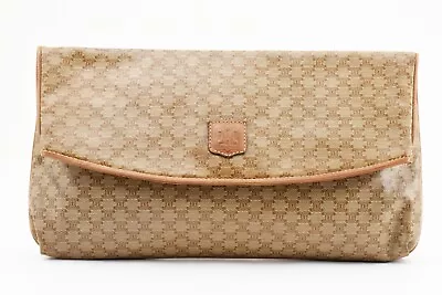CELINE [Rank AB] Macadam Clutch Bag Purse Beige PVCLeather Vintage Authentic • $164.99