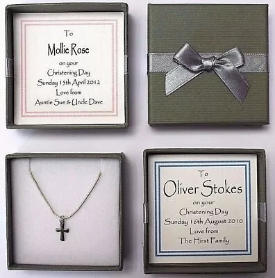 £5.50 • Buy Personalised Christening Gift Boy Girl Cross Necklace Dedication Baptism