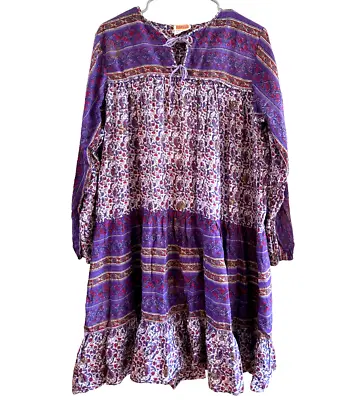 VTG 1970s Hippie Boho Festival Gauzy Dress India Cotton KAISER Long Sleeves XL • $98