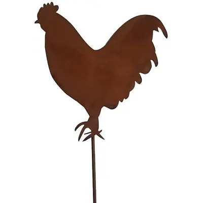 Metal Chicken Sign Garden Inserts Rusty Decorative Statue Hen Stick Ornament • £7.95