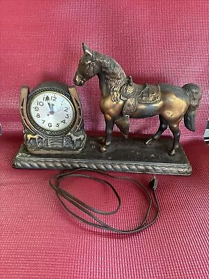 Vtg. United Clock Corp Self Starting Horse Mantel Clock USA Made SEE PICS READ • $49.99