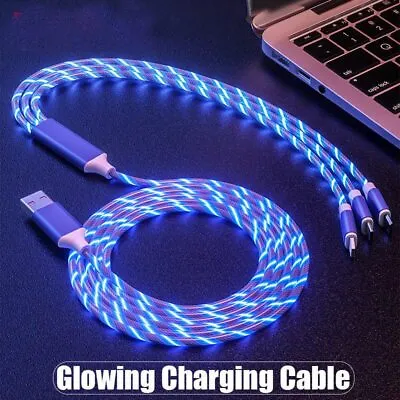 3 In 1 LED Light Up Charger Charging Cable USB Cord For Samsung IPhone Android • £3.80