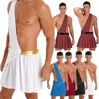 US Men Scottish Kilt Costume Scottie Dress One Shoulder Skirts Halloween Costume • $6.39