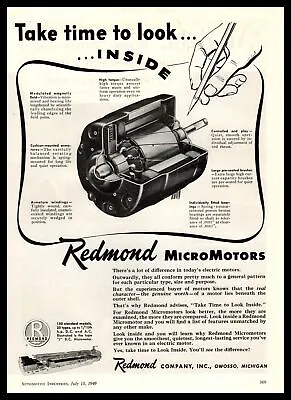 1949 Redmond Company Inc. Owosso Michigan  MicroMotors  Electric Motors Print Ad • $14.95