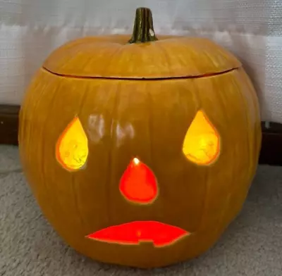 Vintage Halloween Ceramic Jack O Lantern Pumpkin Electrical Light Up • $18.99