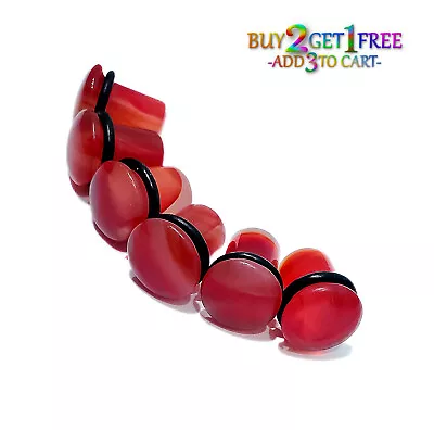 Pair 8g-25mm CORAL MORANO GLASS STONE PLUGS Single Flare Gauges Organic Ear 1532 • $9.95