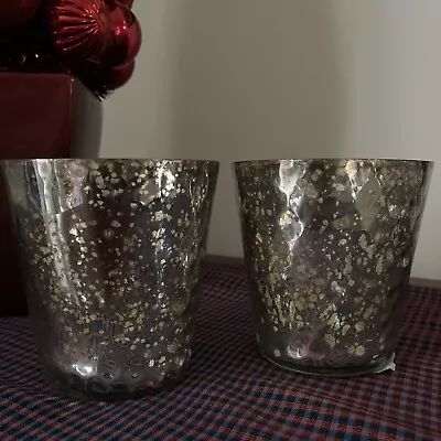 Set Of 2 Mercury Glass Tea Light Holders Medium Candle Votive Christmas  • $9