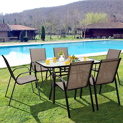 Patiojoy 7PCS Outdoor Dining Table Set W/ Table & 6 Chiars & 1.5  Umbrella Hole • $569.99