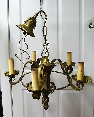 Antique Ceiling Mount 5 Light Iron & Brass Chandelier • $65