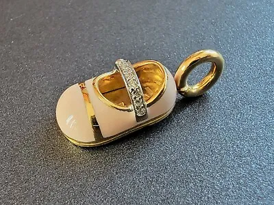 18K Yellow Gold Aaron Basha Diamond Shoe Pendant Charm With Pink Enamel 6.7g • $750