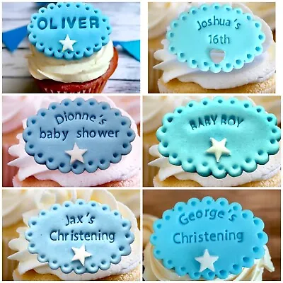 6 Edible Cupcake Toppers Blue Fondant Personalised Custom  Cake Decorations. • £6.99