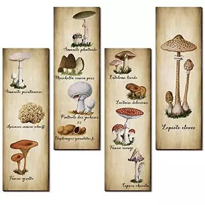 4 Pack Mushroom Wall Decor Vintage Mushroom Wall Art Sign Rustic Wooden Mushroom • $16.39