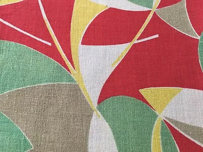 Vintage French Mid Century 50s Abstract Cotton Fabric  Red Green Gray Yellow • $48.99