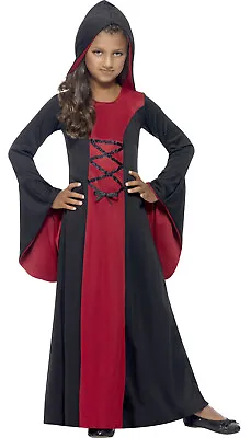 Girls Vamp Robe Vampire Childs Smiffys Kids Halloween Fancy Dress Costume 4-12 • £14.48