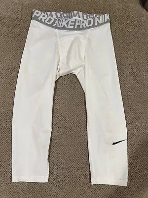 Men's Nike Pro White 3/4 Spandex Running Tights Compression Pants Small • $16.25