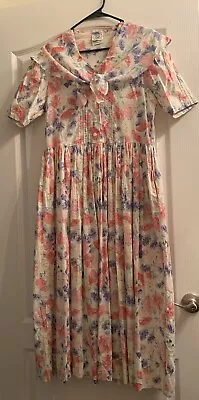 Vintage LAURA ASHLEY Pink Floral Shawl Summer Dress  Cottage Sz USA 12 • $149.99