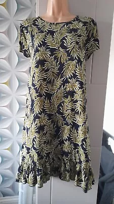 New BLUE VANILLA Flared SWING DRESS Black/Green Leaf Print SIZE 10 NWOT  • $15.15