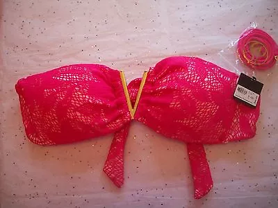 Victoria's Secret Vs Pink Lace Bandeau Bikini Top Gold Tone V Front Nwt 1zwh • £45.73