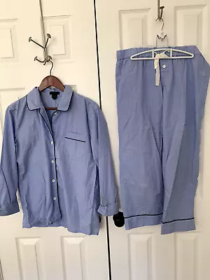 J Crew Pajamas Set Small S 100% Cotton Weave Blue Button Up Drawstring • $34.88