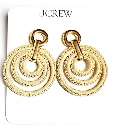 J.Crew Tully Layered Raffia Dangle Hoop Earring In Natural Gold Plated Brass NWT • $29