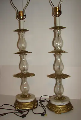 L&L Loevsky Hollywood Regency Marble Glass Huge 41.5” Table Lamp Set TLC Project • $360