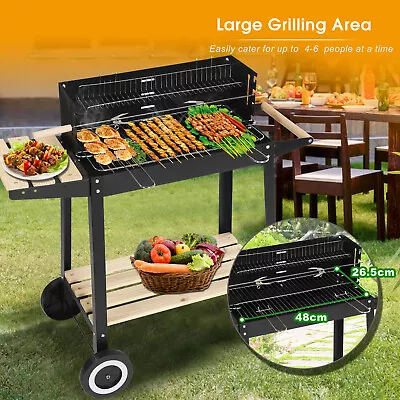 Rectangular Barbecue BBQ  Steel Charcoal Grill Outdoor Patio Garden Wheels • £29.99