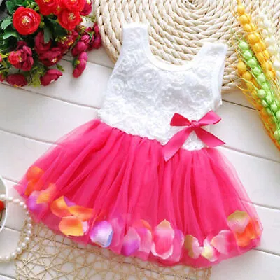 Toddlers Baby Girls Princess Dress Party Tutu Dress Bow Pageant Flowers Dresses • £8.91