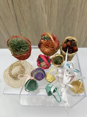 Vtg Wicker Basket Easter Ornament Decoration  Miniature LOT Of 12 • $11.90