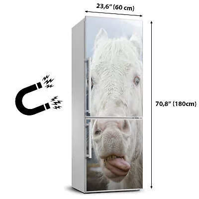 Removable Magnetic Refrigerator Sticker Self Adhesive Animals Crazy White Horse • $85.95